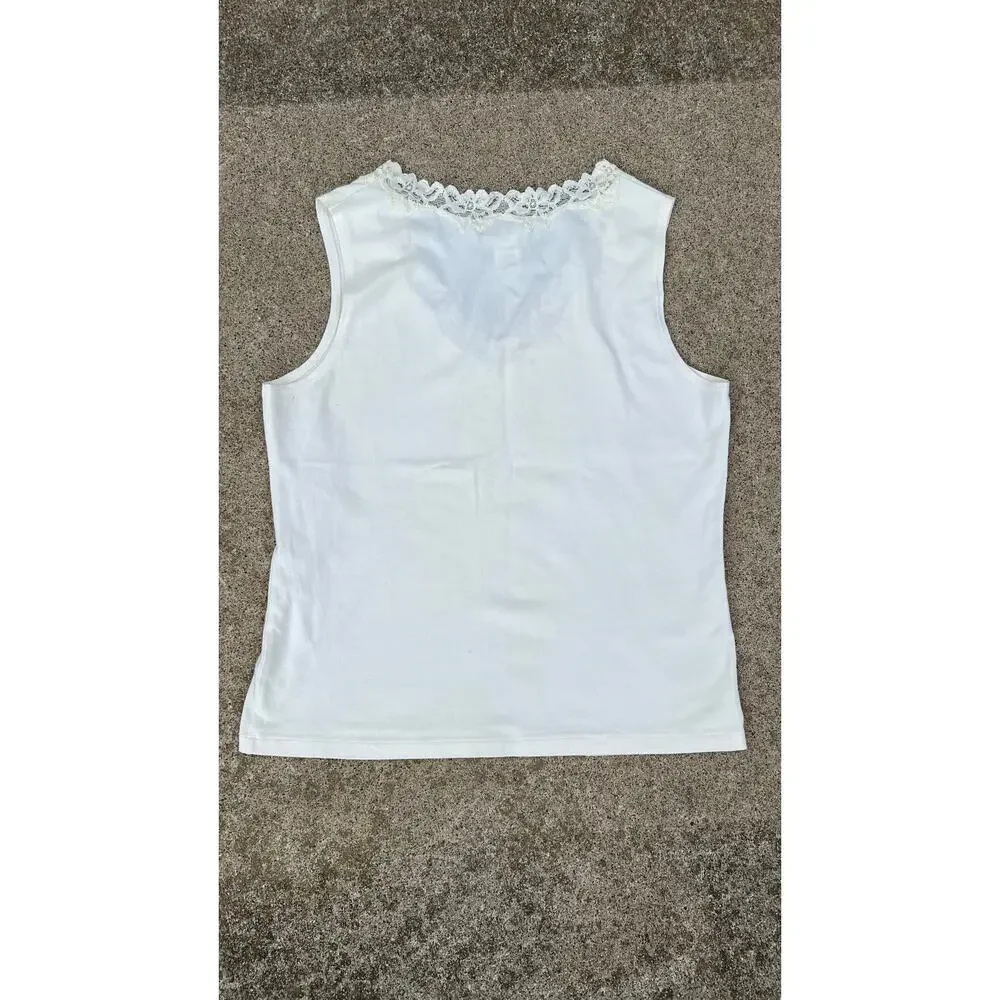 Vtg Coldwater Creek Blouse Medium Y2K Cottagecore Minimalist Sleeveless Tank Top